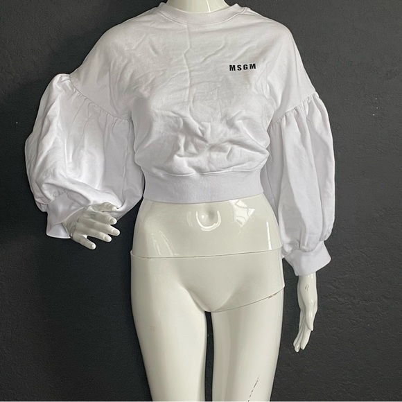 MSGM Puff Sleeve Crop Sweater Top Cotton - Picture 3 of 16